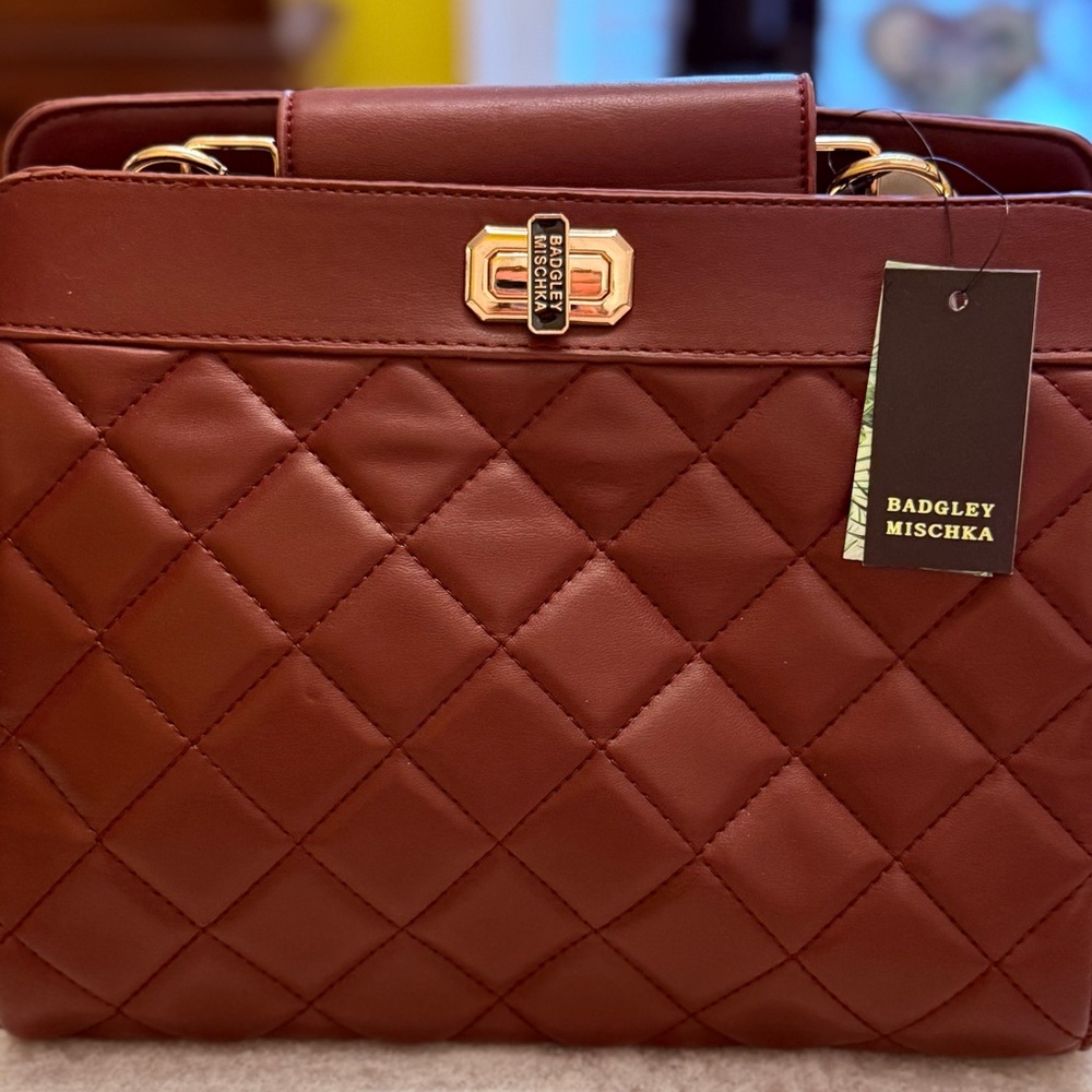 Badgley Mischka Quilted Mini Tote Bag Plum NWT